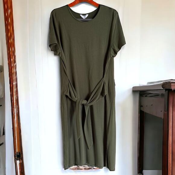 Time and Tru Womens Dress Sz XXL 20 Olive Green Tie Front Knotted Knit NEW - Picture 2 of 6